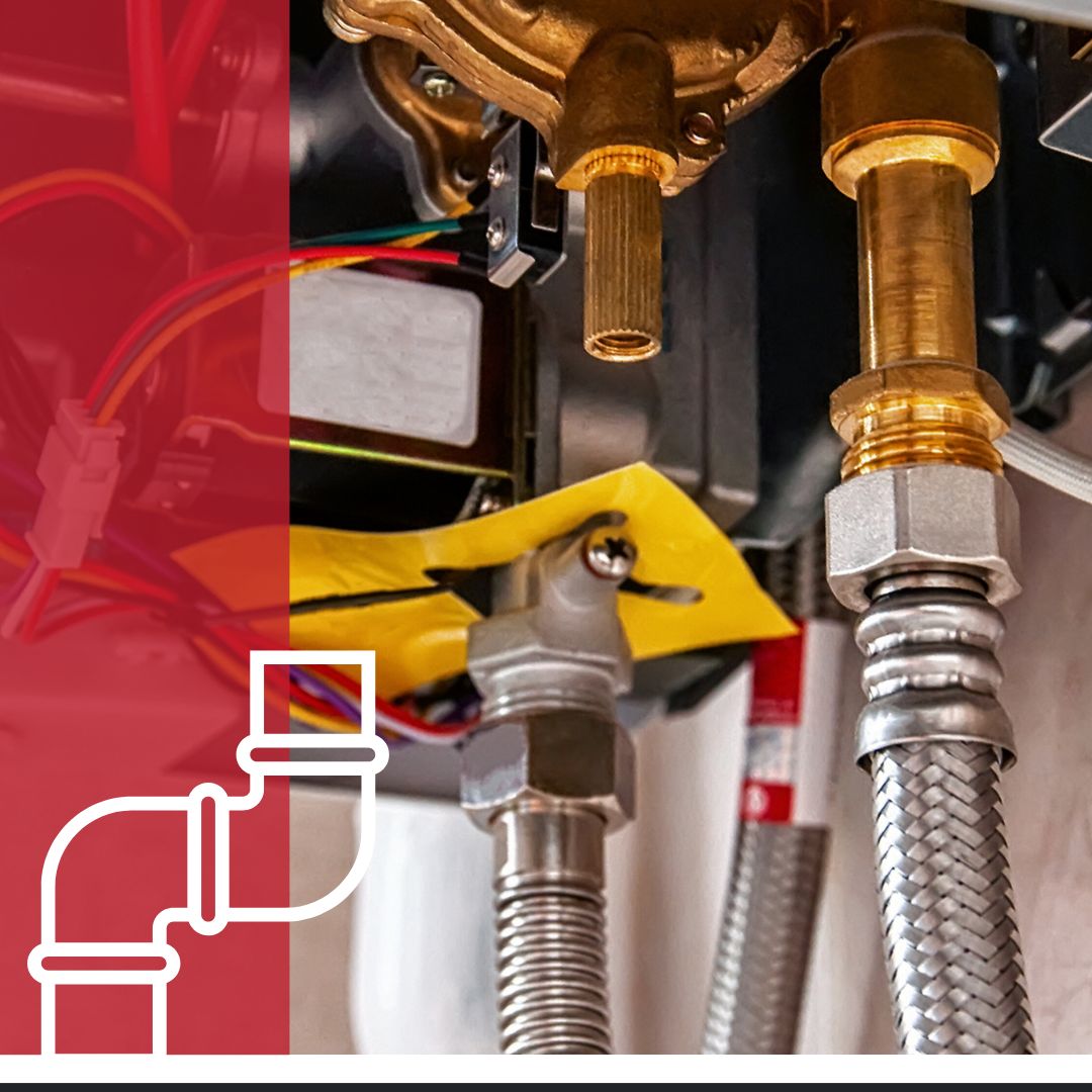 plumbing hardware, hoses under tankless water heater